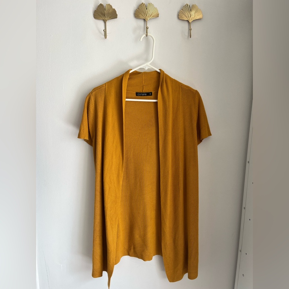 Mustard Short-Sleeve Open Front Cardigan